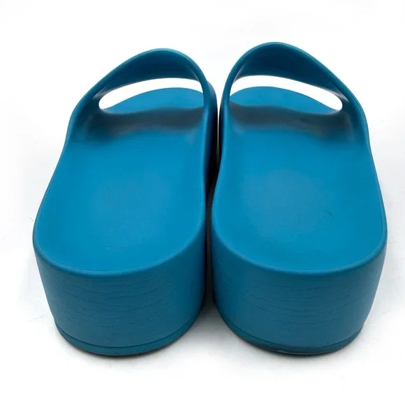 Balenciaga Blue Platform Rubber Slides Sandals Pool Beach Logo Sz 7 Women's - Picture 7 of 9